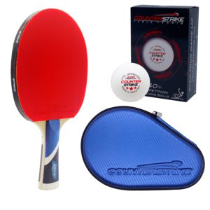 Karma Paddle BUNDLE with Blue Matte Fiber Hard Case and 6 Balls | Pre-Assembled Paddles | Pre-Made Paddles | Table Tennis Paddles | Ping Pong Paddles | CounterStrike Table Tennis | Vertical Side Angled